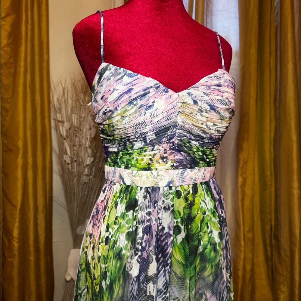 Floral Green & Pink Spaghetti Strap Summer Dress